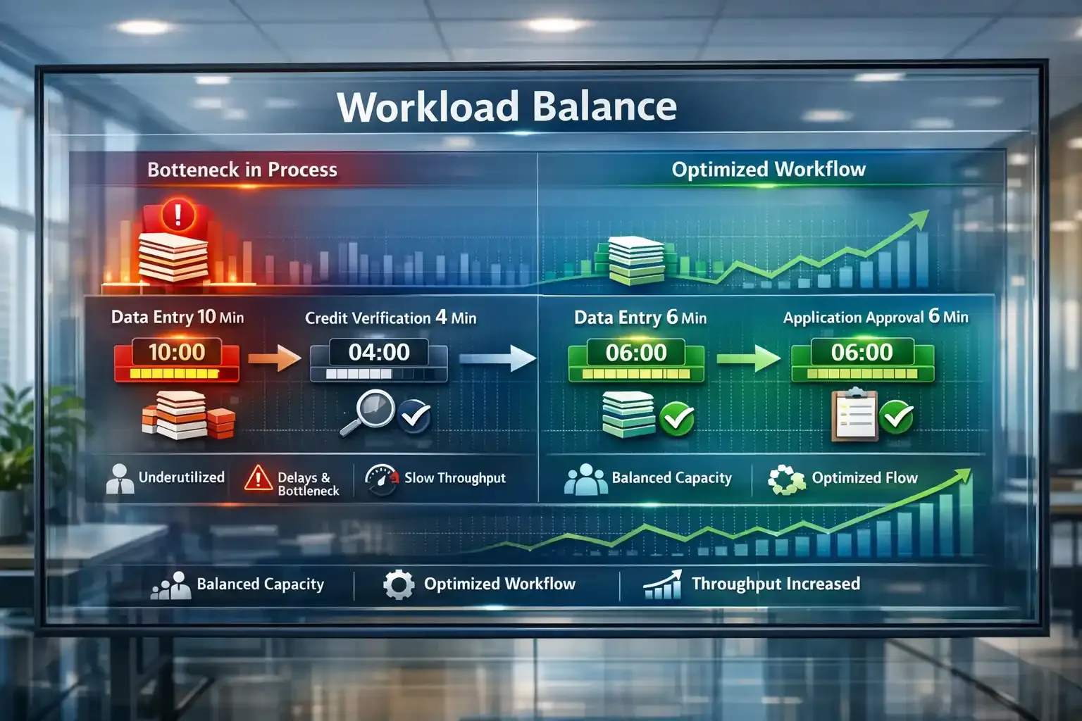 Dashboard showing workload balance and optimized workflow process